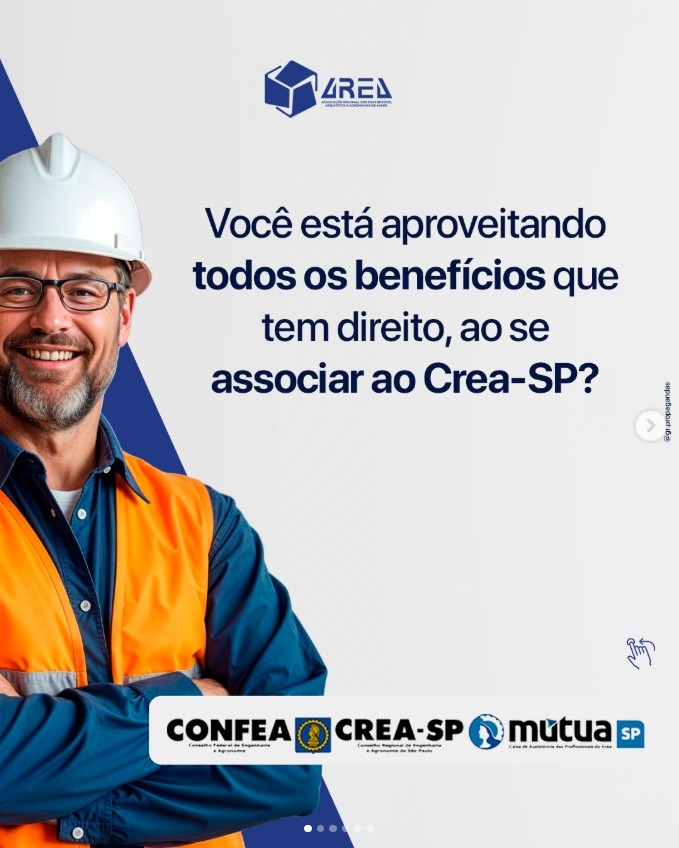 Você conhece todos os seus direitos e benefícios como engenheiro e agrônomo registrado ao @creasaopaulo?
