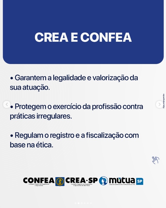 Você conhece todos os seus direitos e benefícios como engenheiro e agrônomo registrado ao @creasaopaulo?
