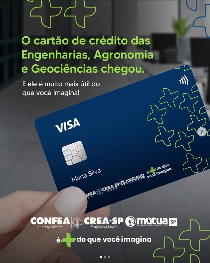 Cartão de crédito exclusivo para profissionais registrados e em dia com o Crea-SP! Cartão de crédito exclusivo para profissionais registrados e em dia com o Crea-SP!