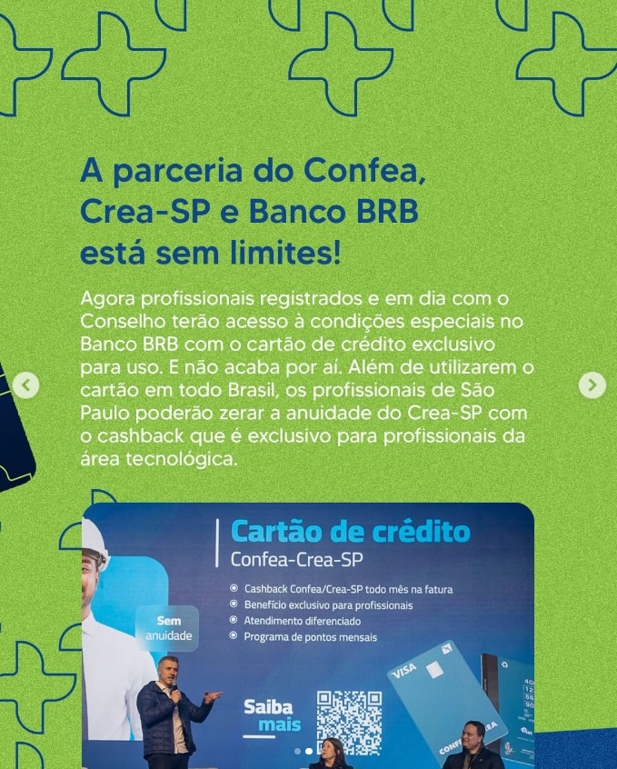 Cartão de crédito exclusivo para profissionais registrados e em dia com o Crea-SP! Cartão de crédito exclusivo para profissionais registrados e em dia com o Crea-SP!