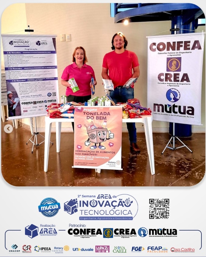 Arrecadação de alimentos em parceria com o Rotary Avaré Jurumirim, através do projeto Tonelada do Bem, que será destinado a entidades assistenciais da cidade.