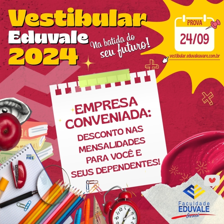 Inscrições para o VESTIBULAR EDUVALE 2024