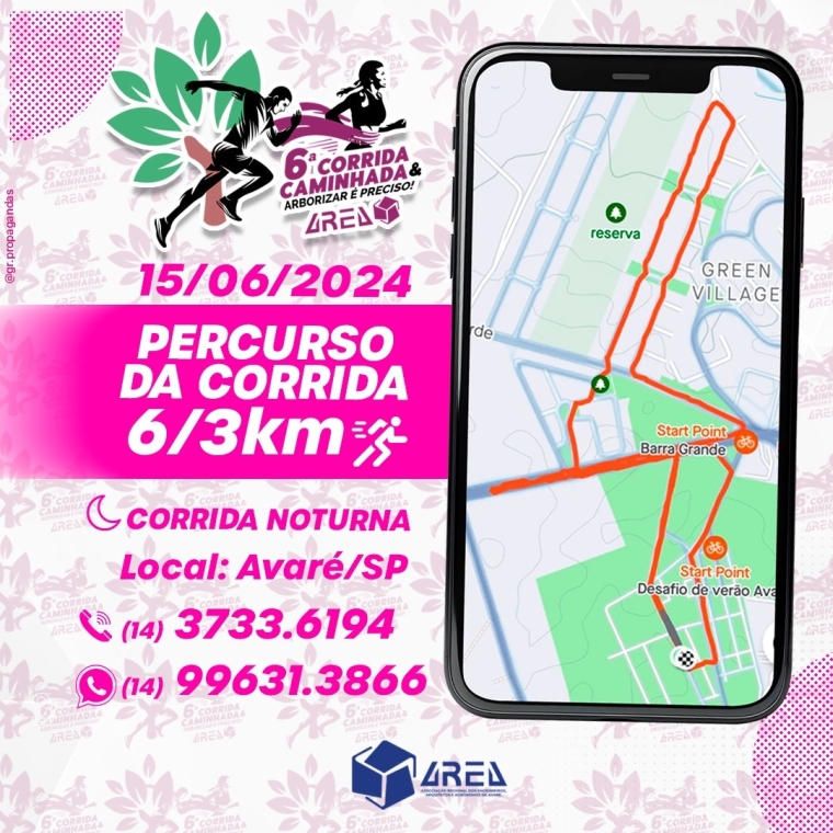 Percurso da corrida 6 / 3 km