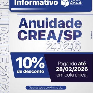 Anuidade CREA-SP 2026 com 10% de desconto!